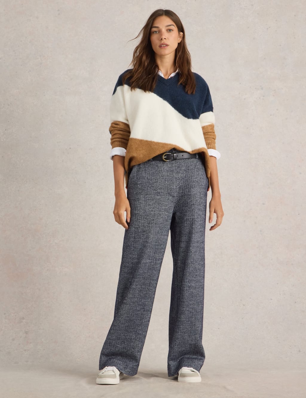 Wool Blend Tweedy Wide Leg Trousers