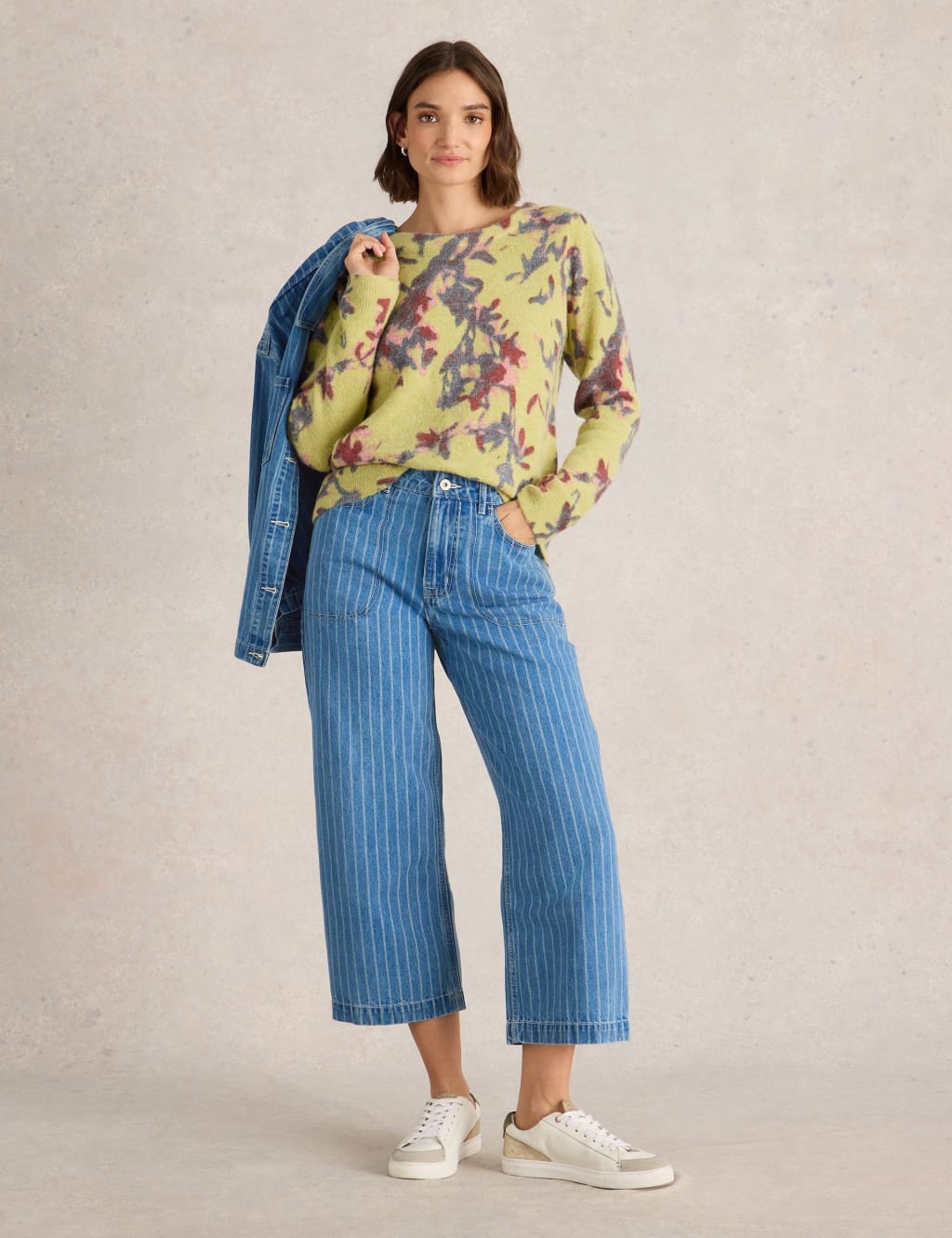 Striped Wide Leg Cropped Jeans