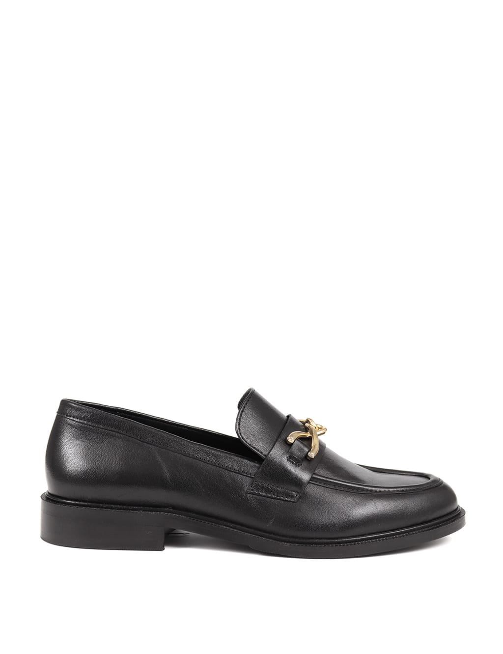 Leather Chain Detail Flat Loafers