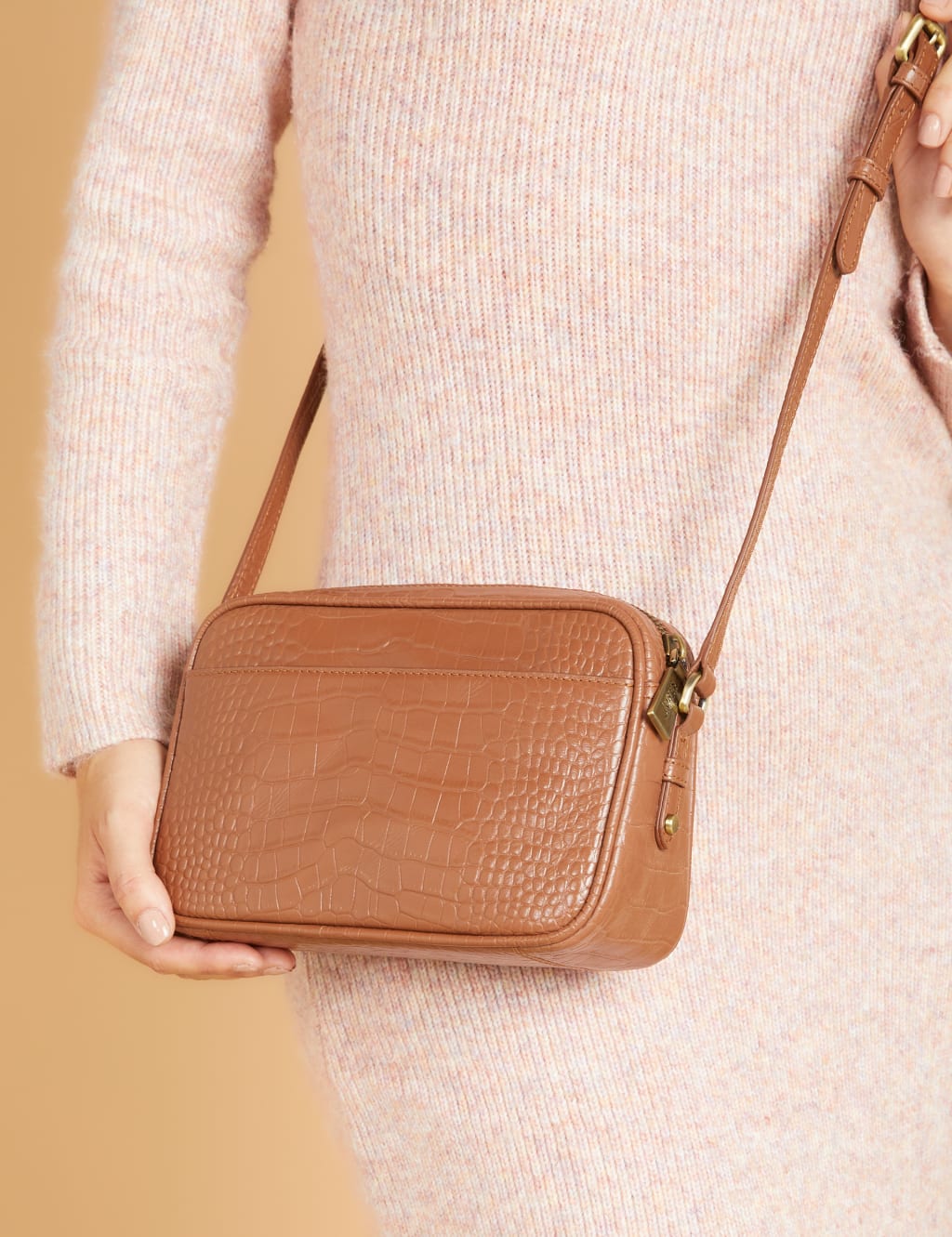 Leather Croc Effect Cross Body Bag