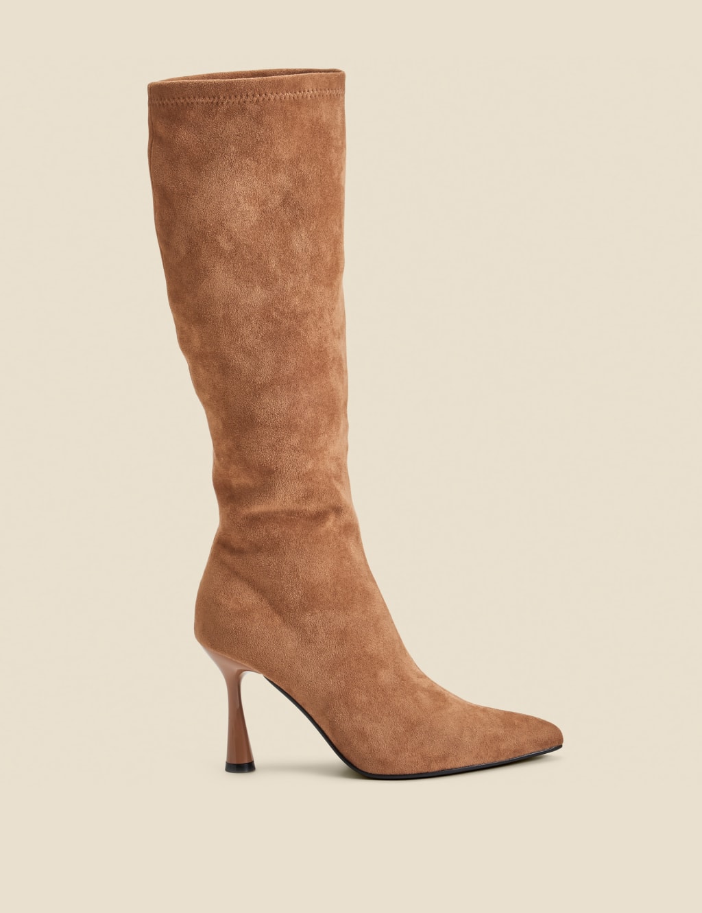 Faux Suede Knee High Flared Heel Boots