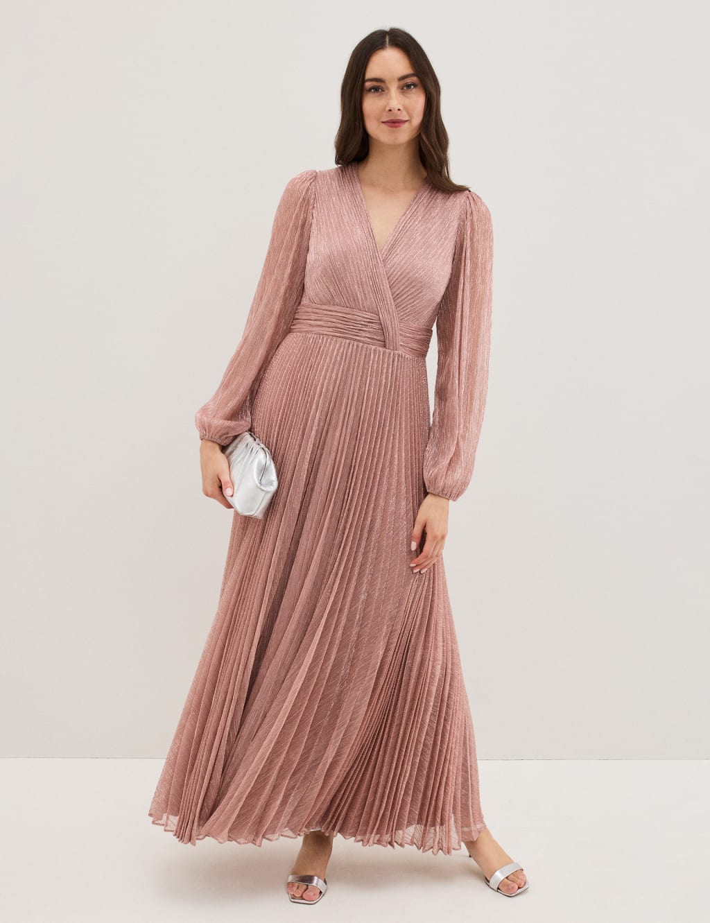 Plisse V-Neck Maxi Skater Dress