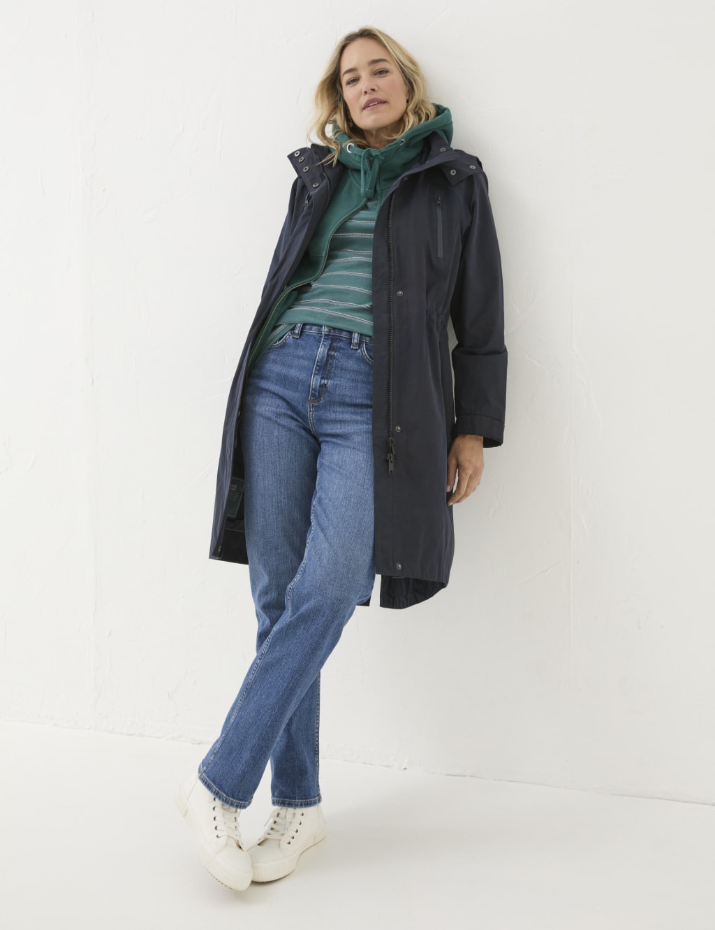 Cotton Blend Hooded Longline Raincoat