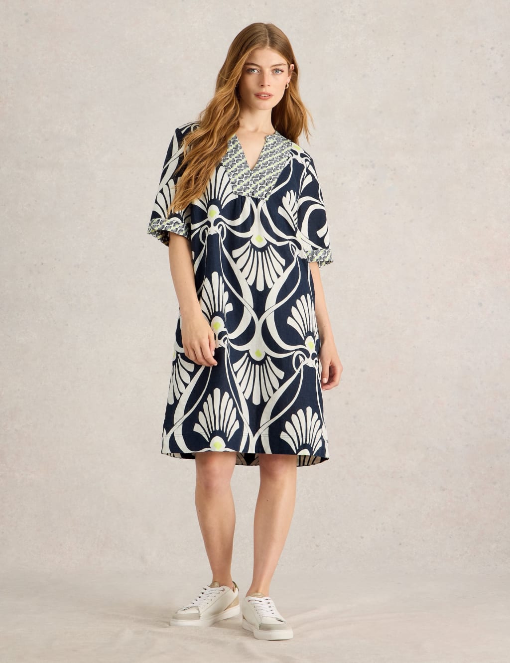 Pure Linen Printed Mini Tea Dress