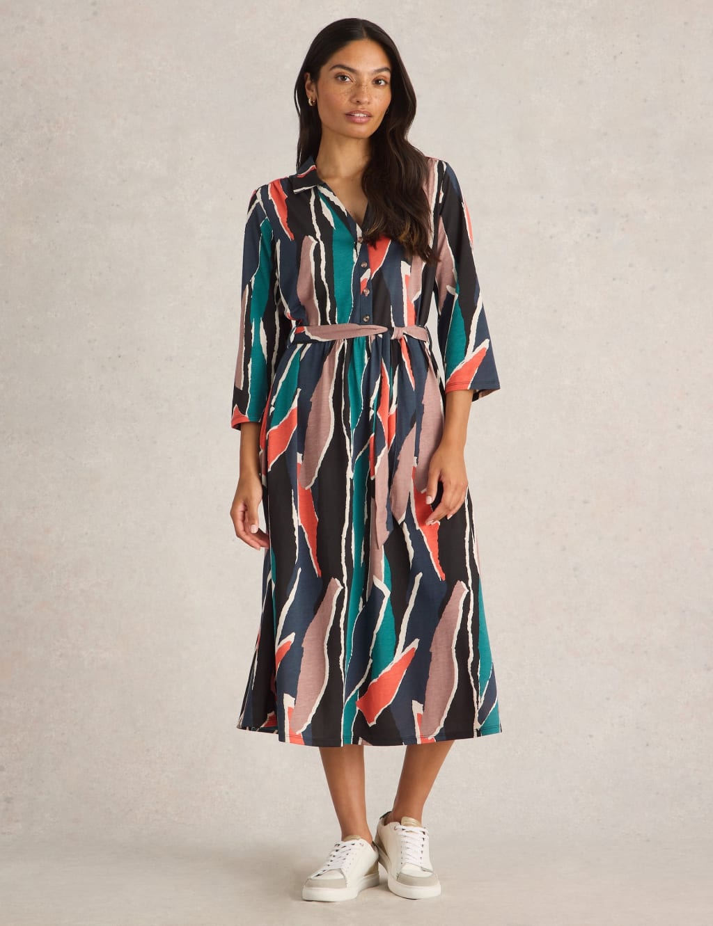 Jersey Printed Midi Shirt Dress
