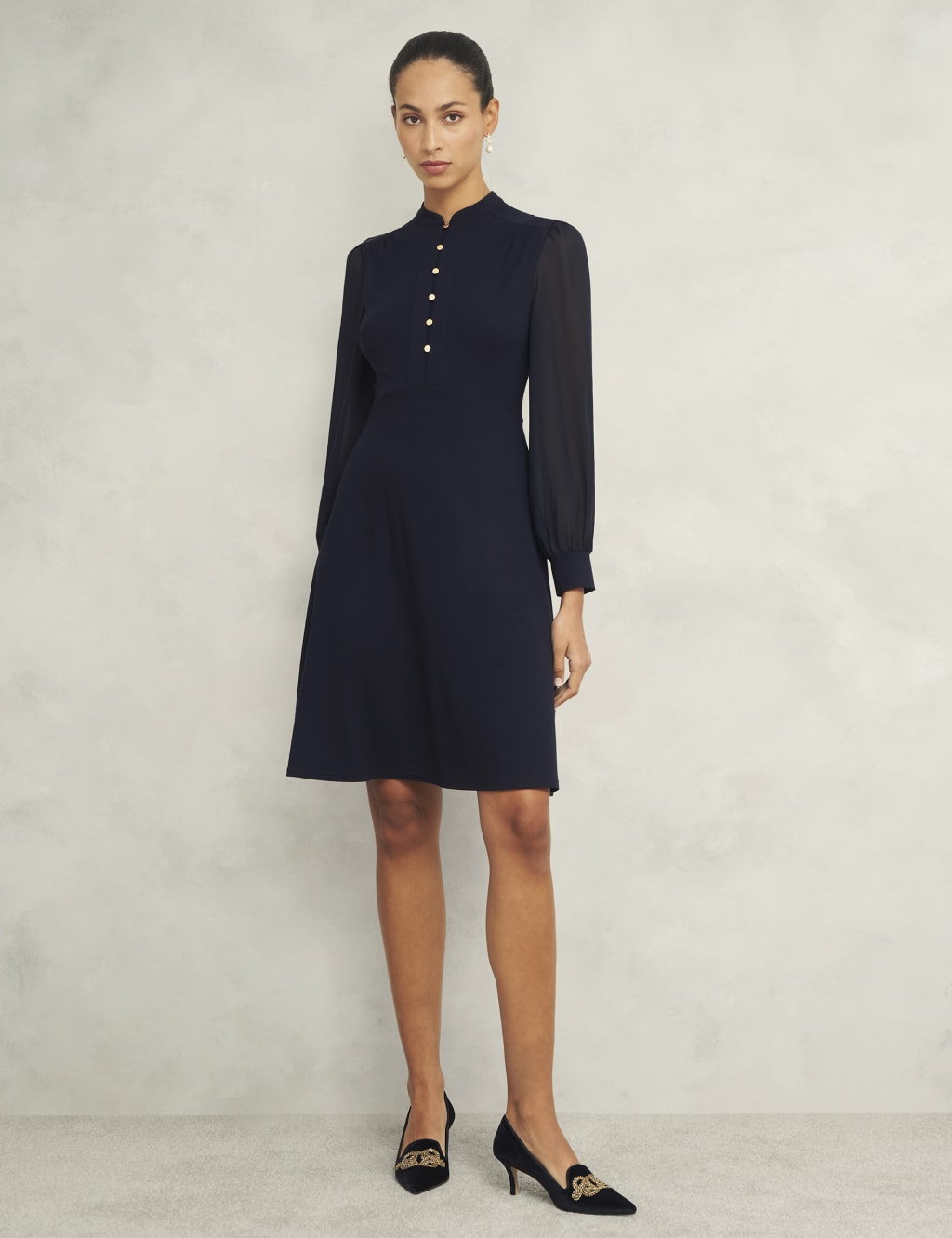 Jersey High Neck Knee Length Skater Dress