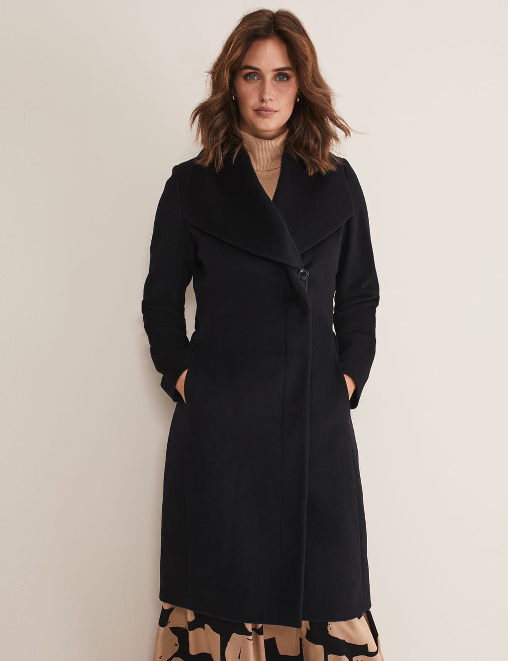 Phase Eight Women's Wool Rich Collared Wrap Coat - 8 - Black, Black