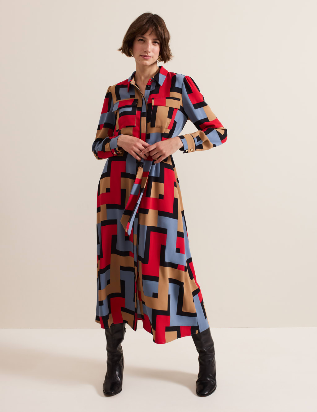 Espresso Artisan Print Belted Midaxi Shirt Dress main image 1
