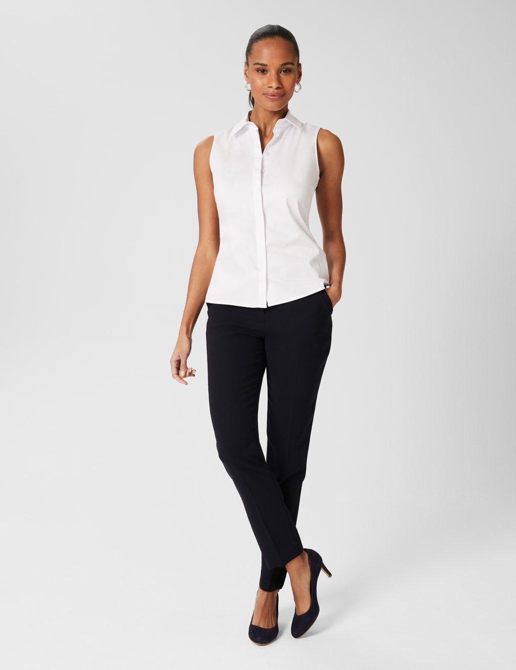 Cotton Rich Collared Sleeveless Blouse