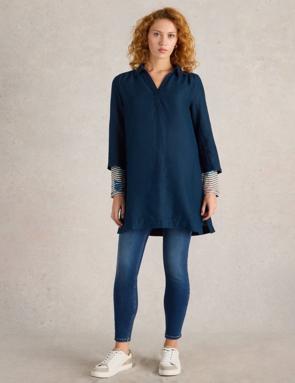 Pure Linen Printed Collared Tunic