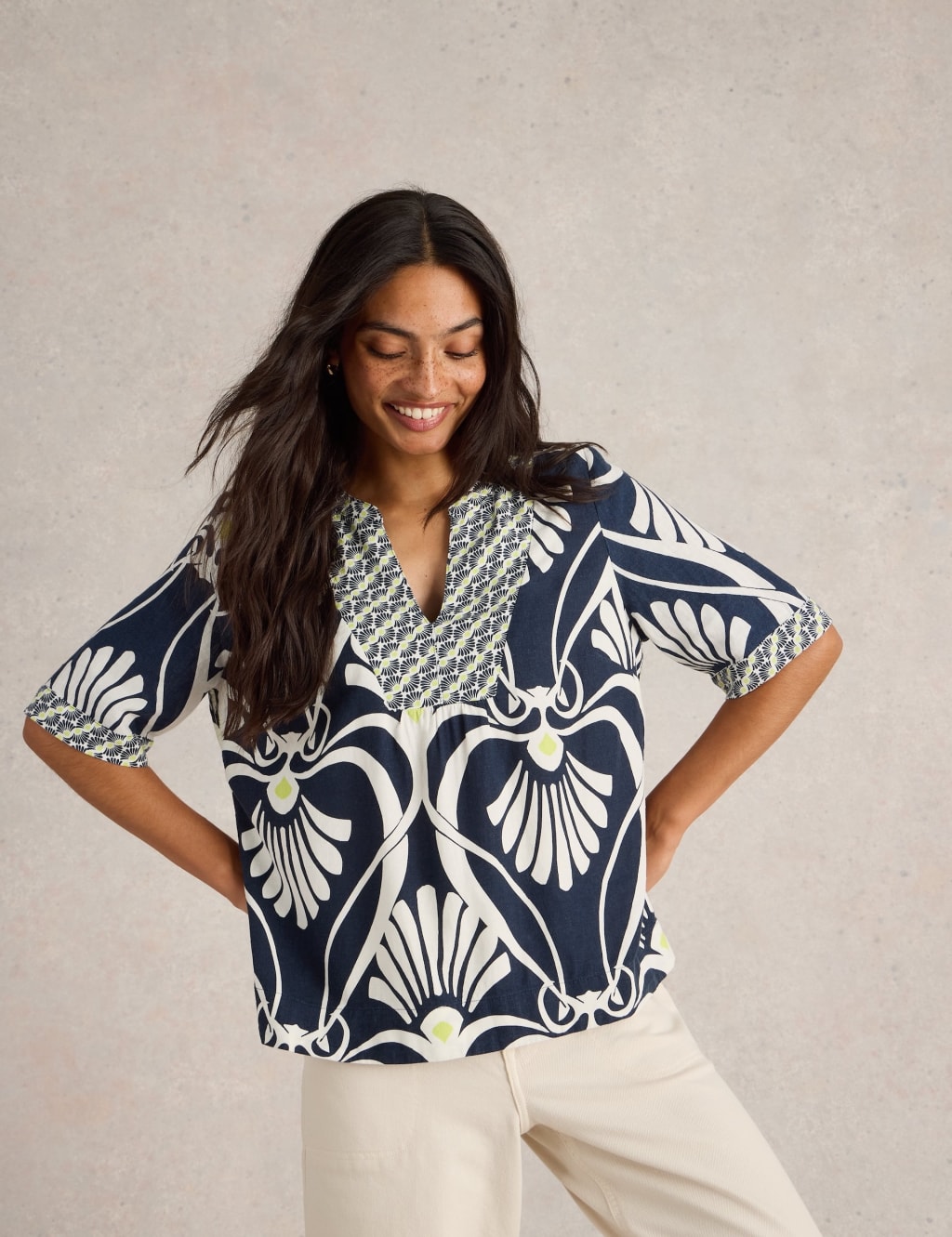 Linen Rich V-Neck Top