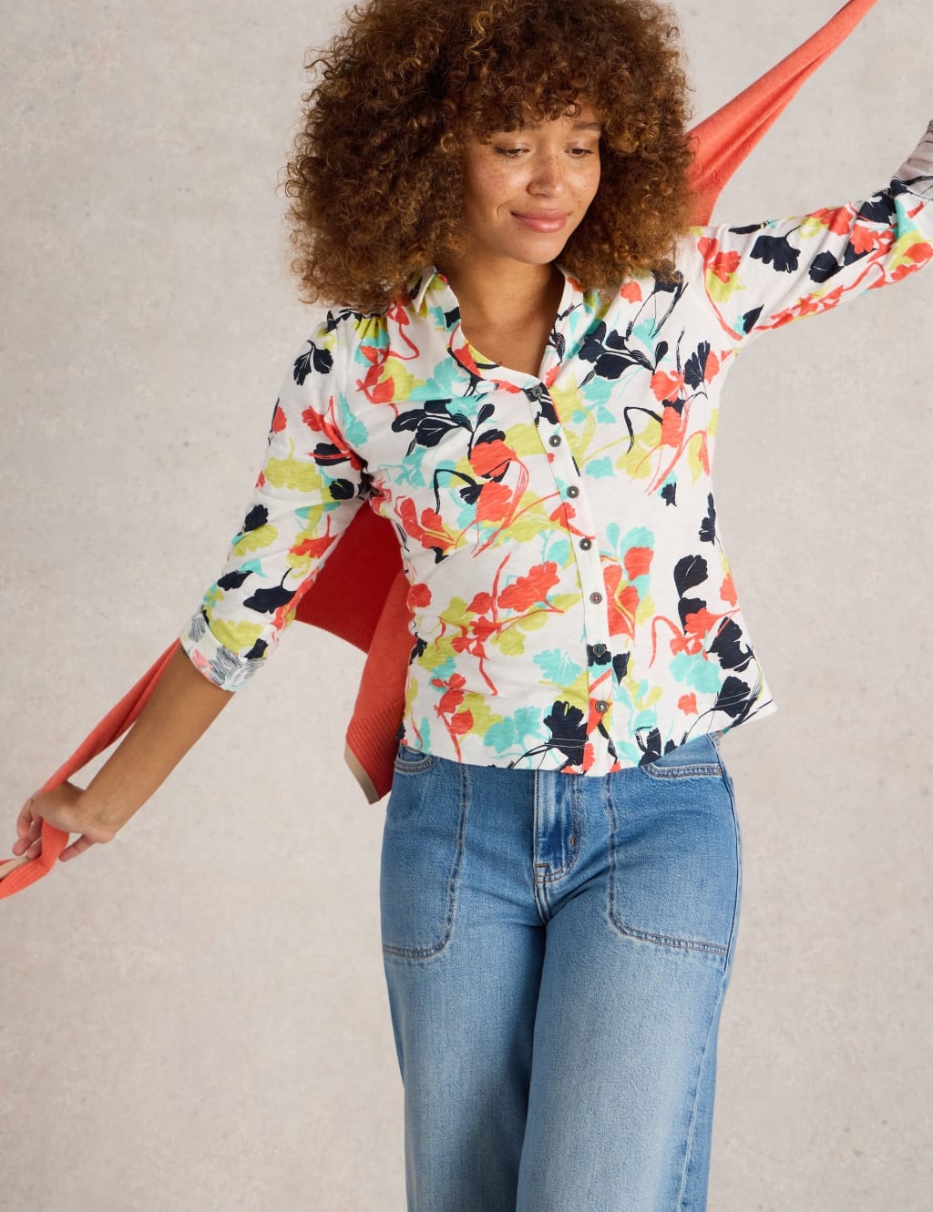 Jersey Printed Collared V-Neck Shirt