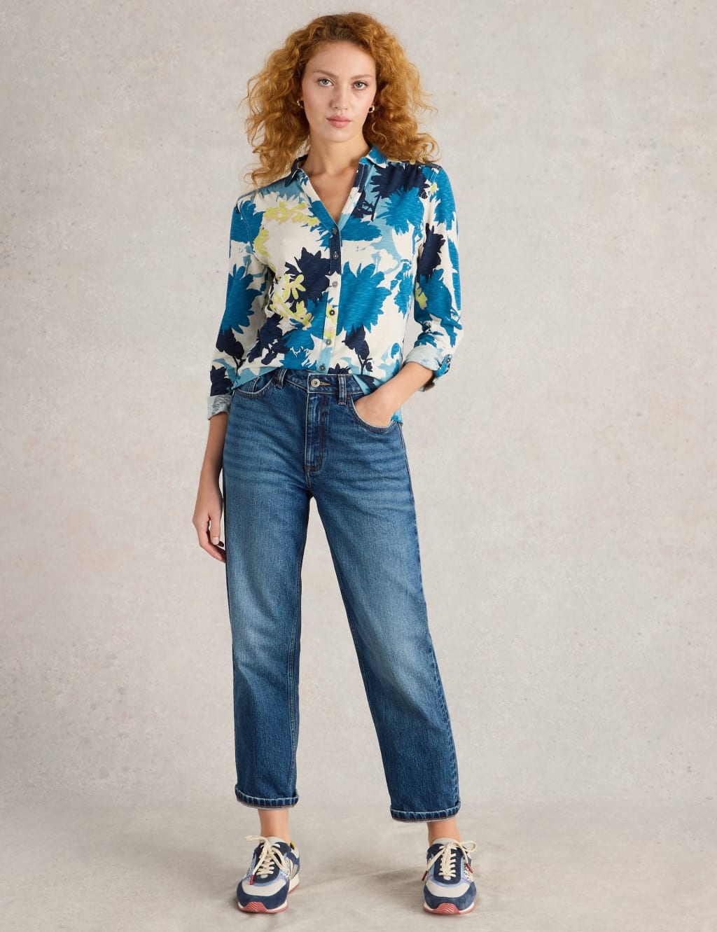 Jersey Printed Collared V-Neck Shirt