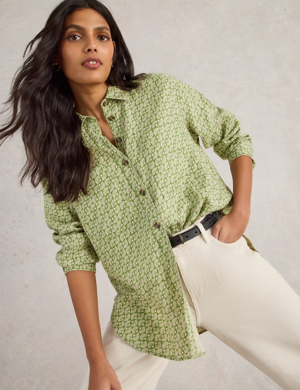 Pure Linen Printed Collared Relaxed Shirt