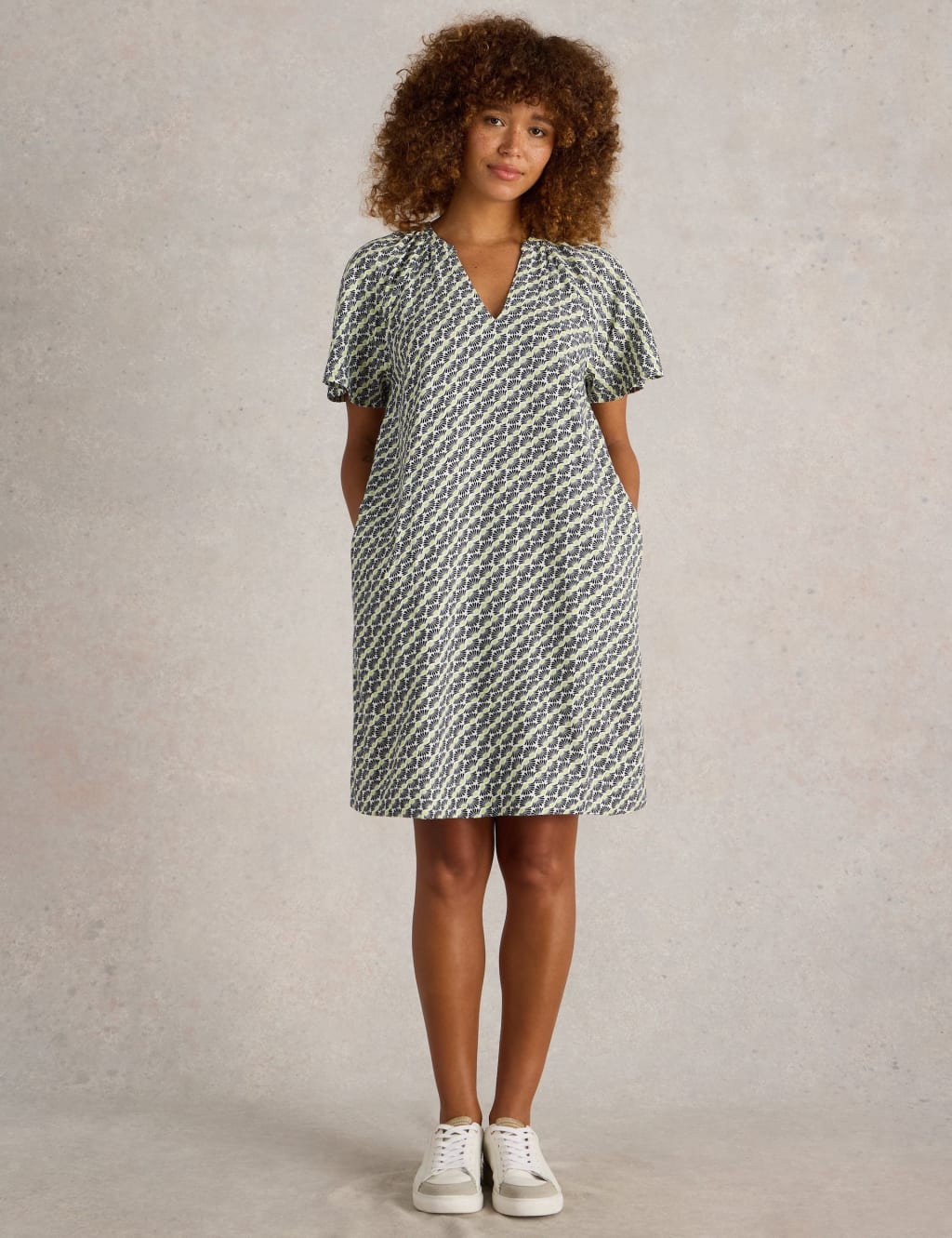 Printed V-Neck Tea Dress