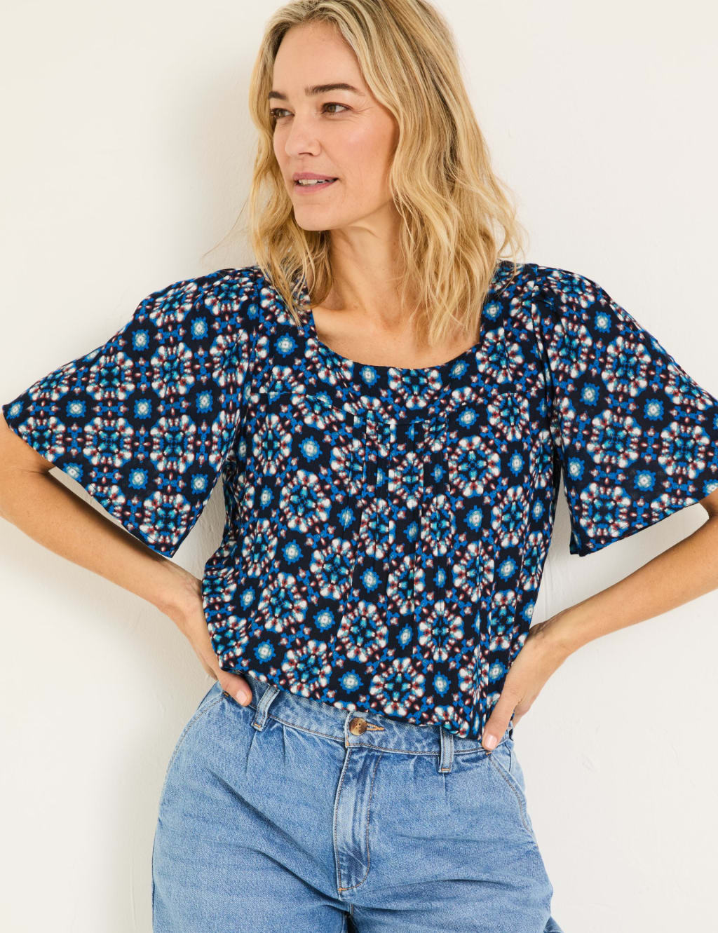 Floral Square Neck Angel Sleeve Blouse