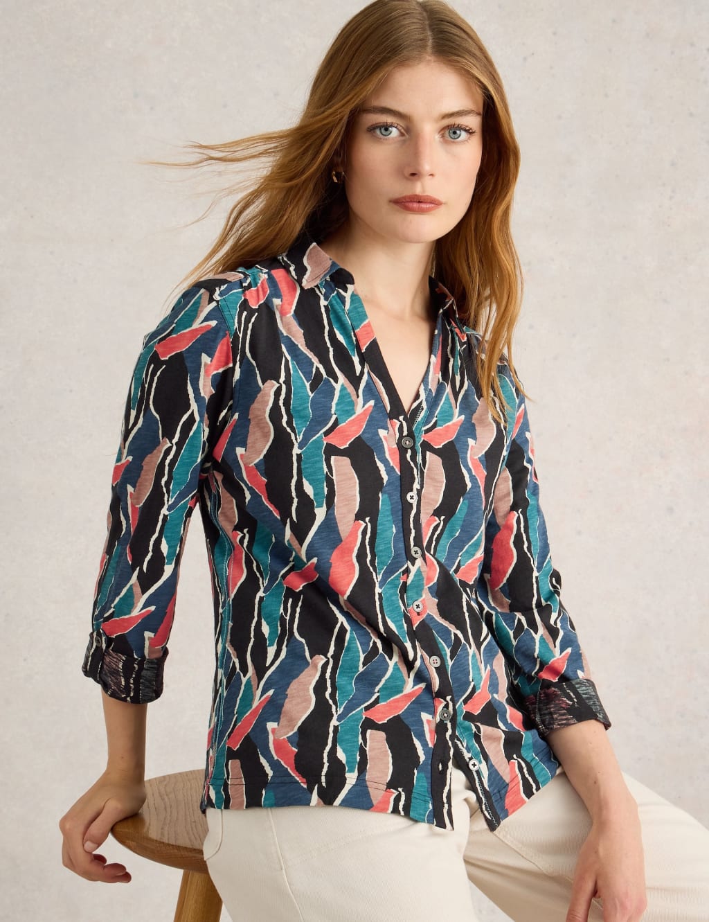 Pure Cotton Jersey Printed Collared Shirt