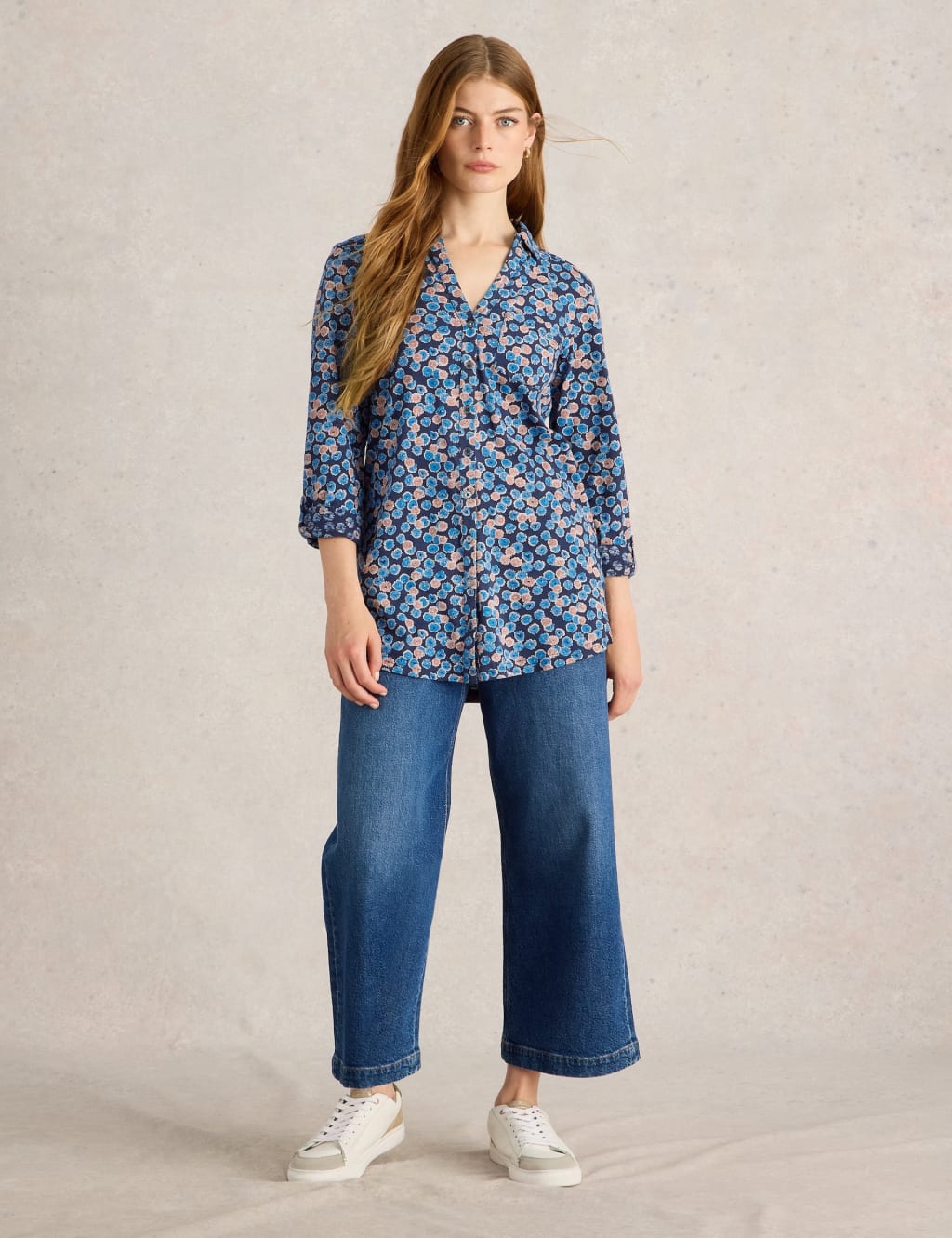 Pure Cotton Leaf Print Longline Shirt