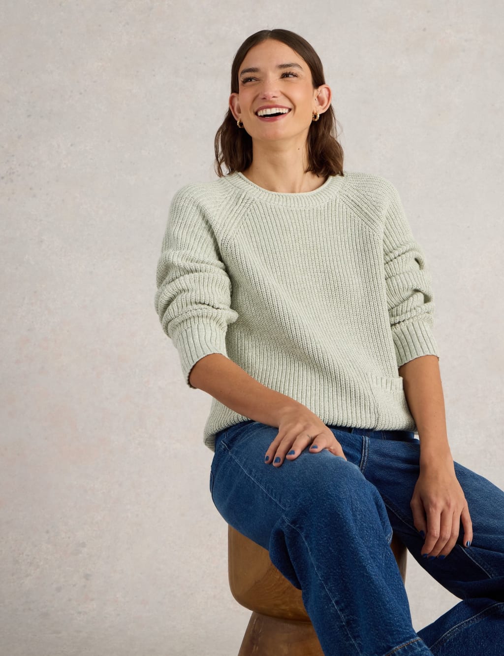 Pure Cotton Textured Crew Neck Jumper