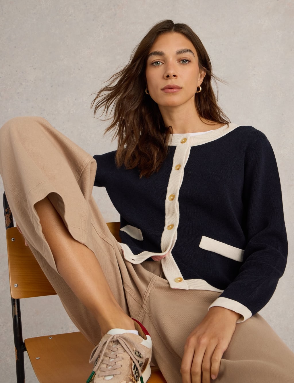 White Stuff Women's Pure Cotton Textured Cardigan - 12 - Navy Mix, Navy Mix