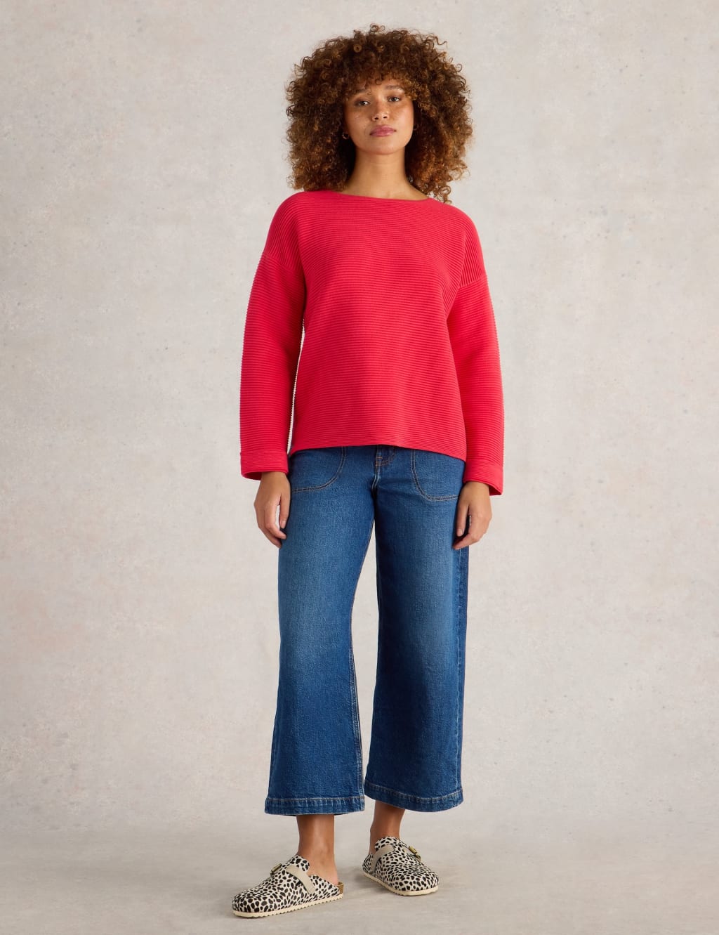 Pure Cotton Textured Crew Neck Jumper