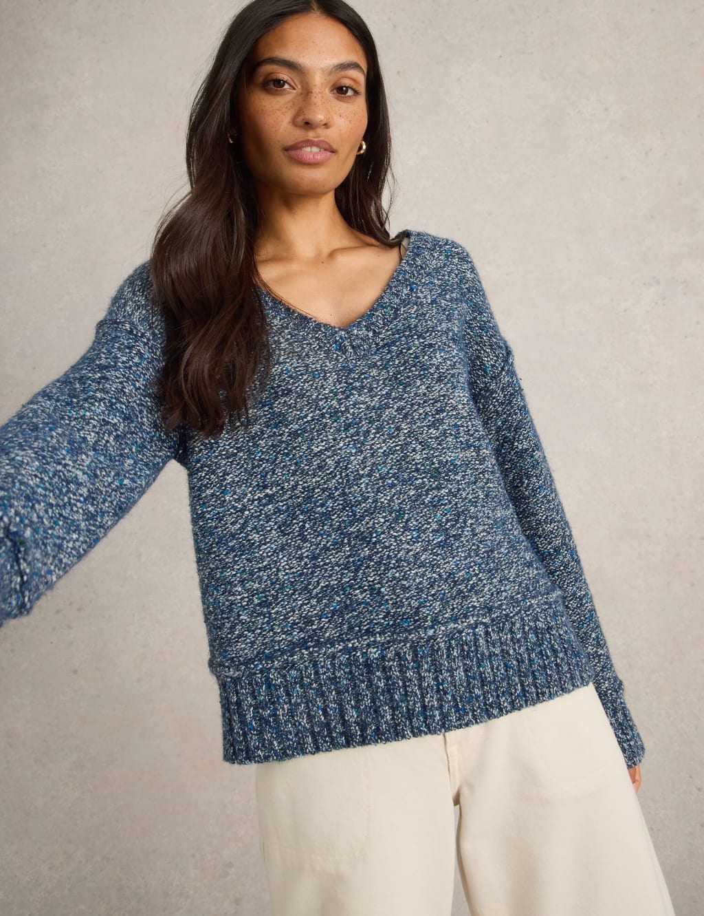 Cotton Rich Textured V-Neck Jumper