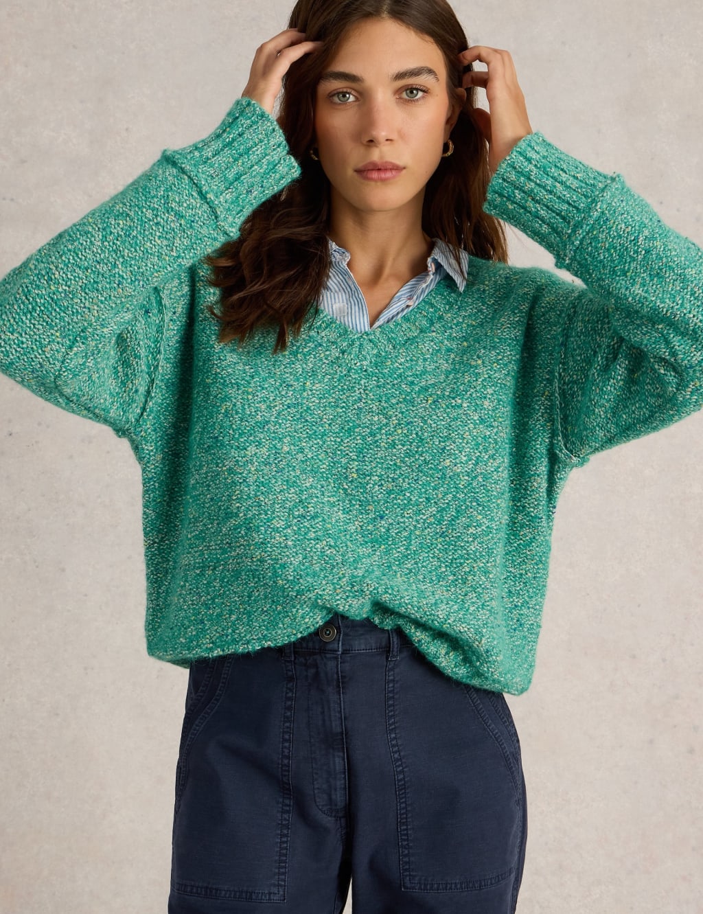 Cotton Rich Textured V-Neck Jumper