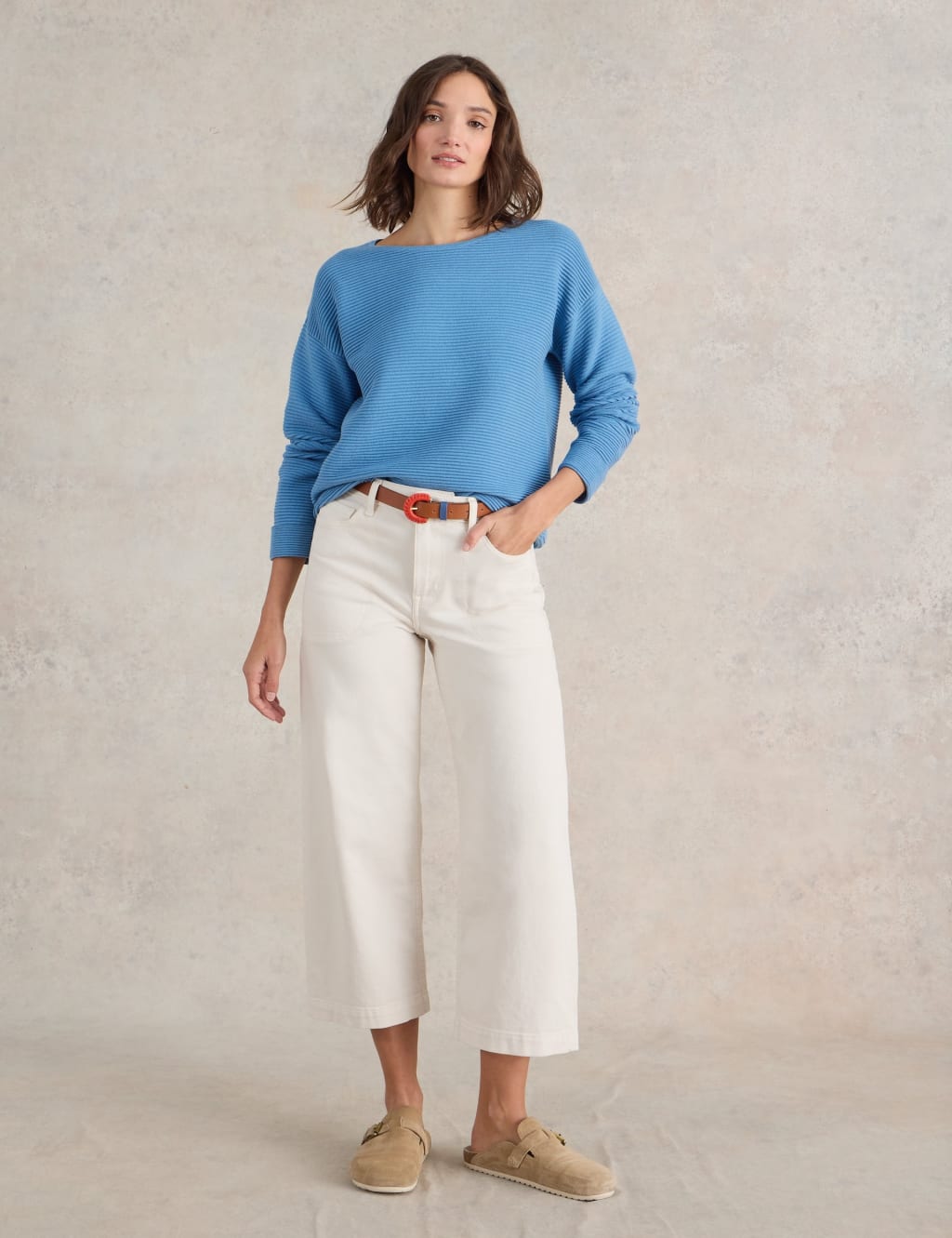 Pure Cotton Ribbed Crew Neck Jumper