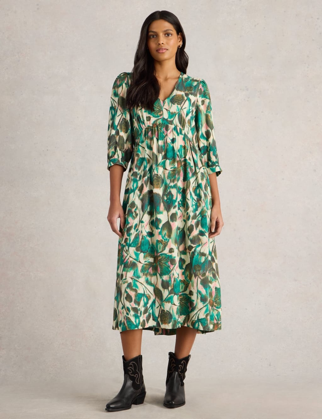 Floral V-Neck Midi Tea Dress