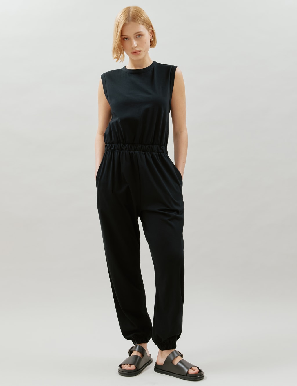 Pure Cotton Sleeveless Waisted Jumpsuit