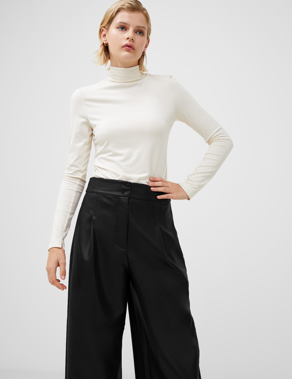 Jersey Roll Neck Fitted Long Sleeve Top