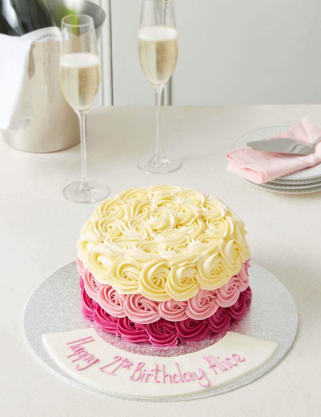 Personalised Piped Rose Sponge Cake (Serves 24)