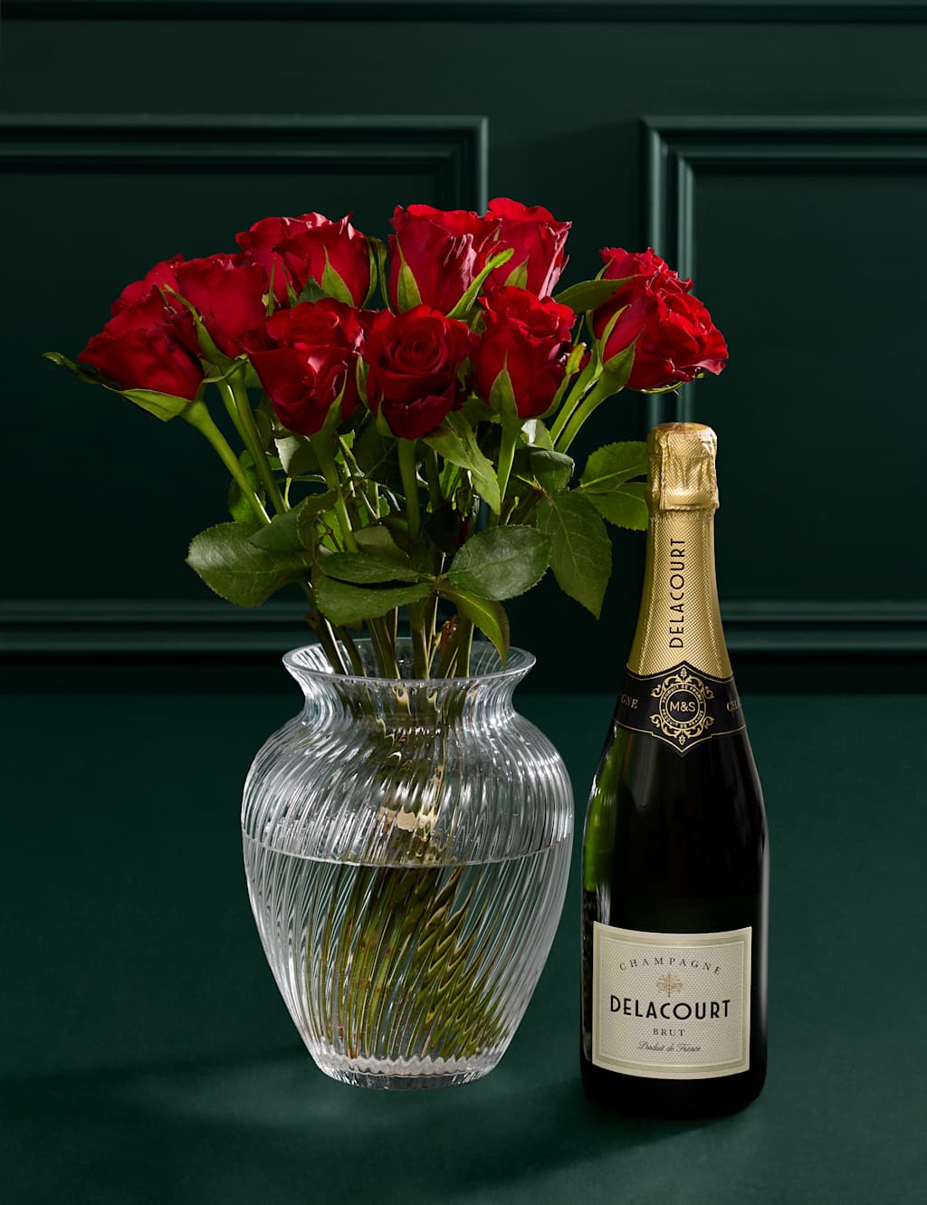M&S Flower Market Dozen Red Roses Bouquet with Champagne image