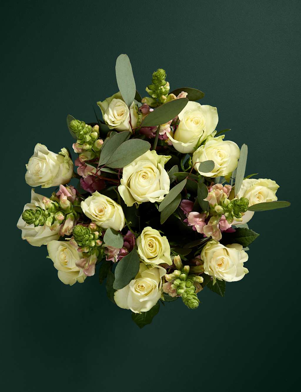 White Rose, Antirrhinum & Eucalyptus Bouquet