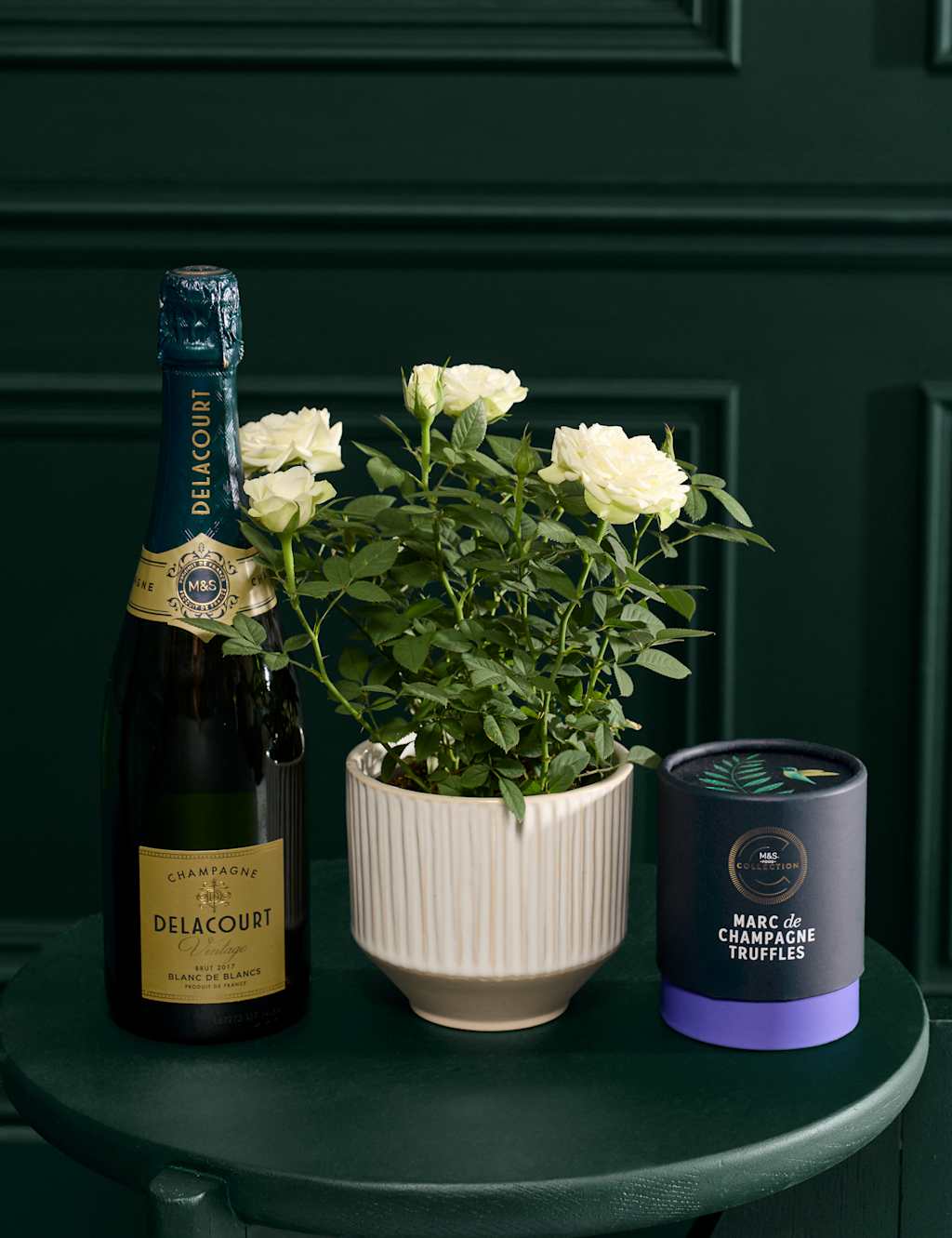 Flower Market Luxury Rose in Ceramic Pot with Vintage Champagne & Truffles image