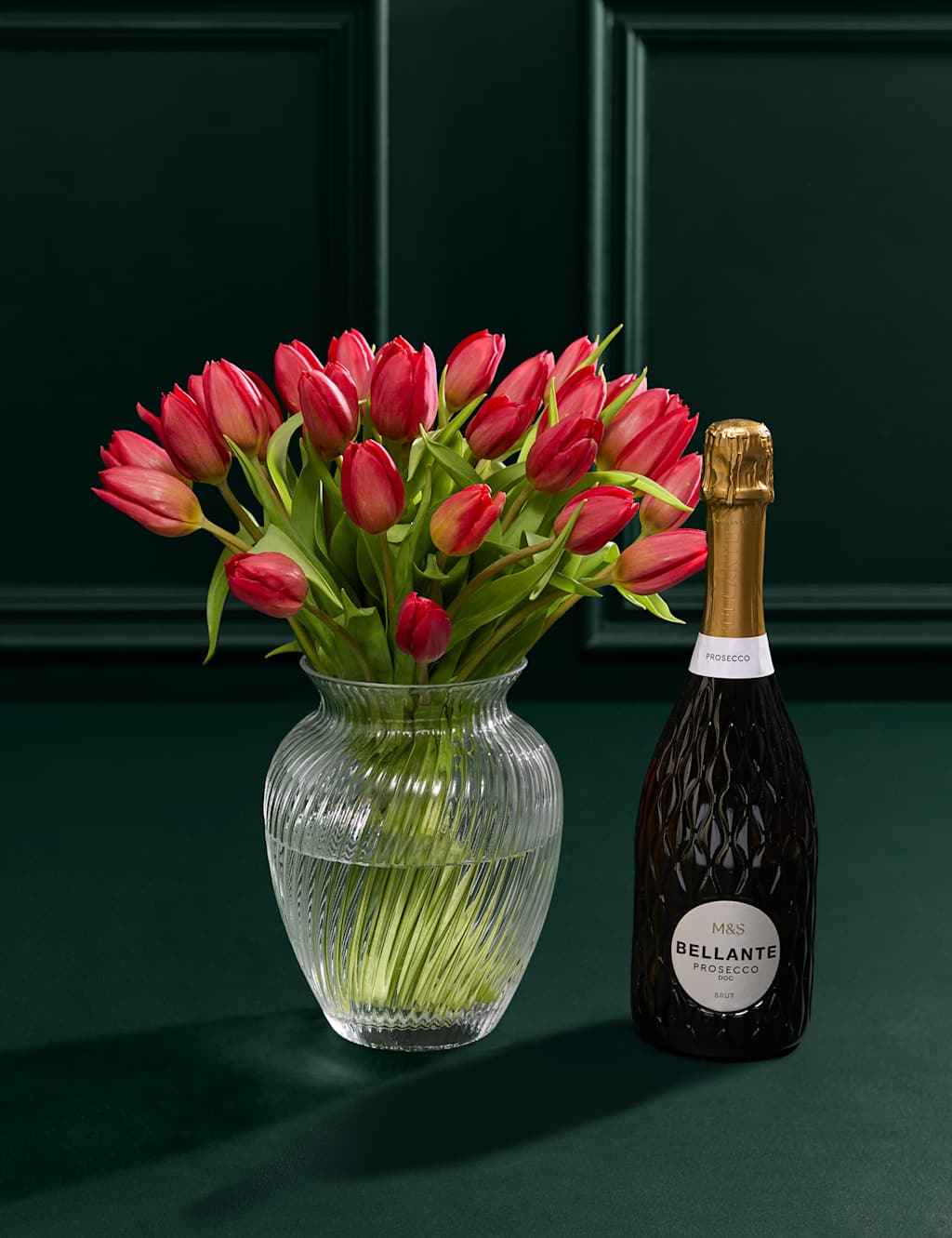 M&S Flower Market Valentine's British Red Tulip Abundance Bouquet & Prosecco image