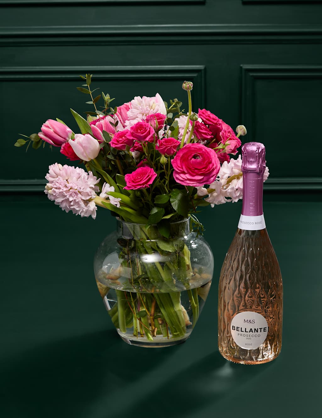 Mother's Day Tulip, Ranunculus & Hyacinth Bouquet with Rosé Prosecco