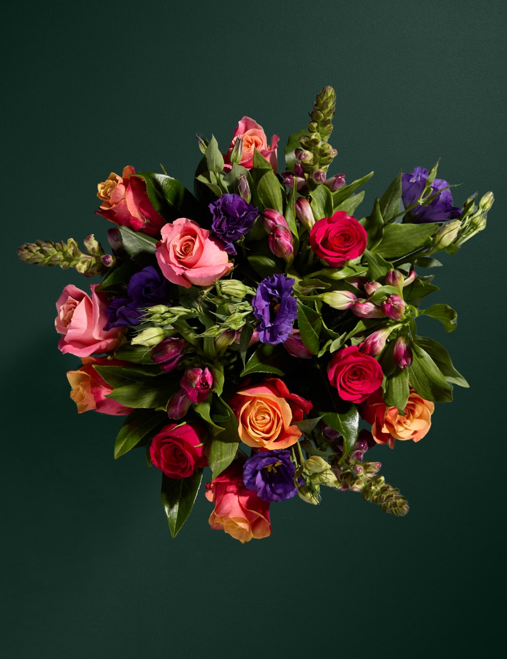 Roses, Lisianthus & Antirrhinum Bright Bouquet with Swiss Chocolates