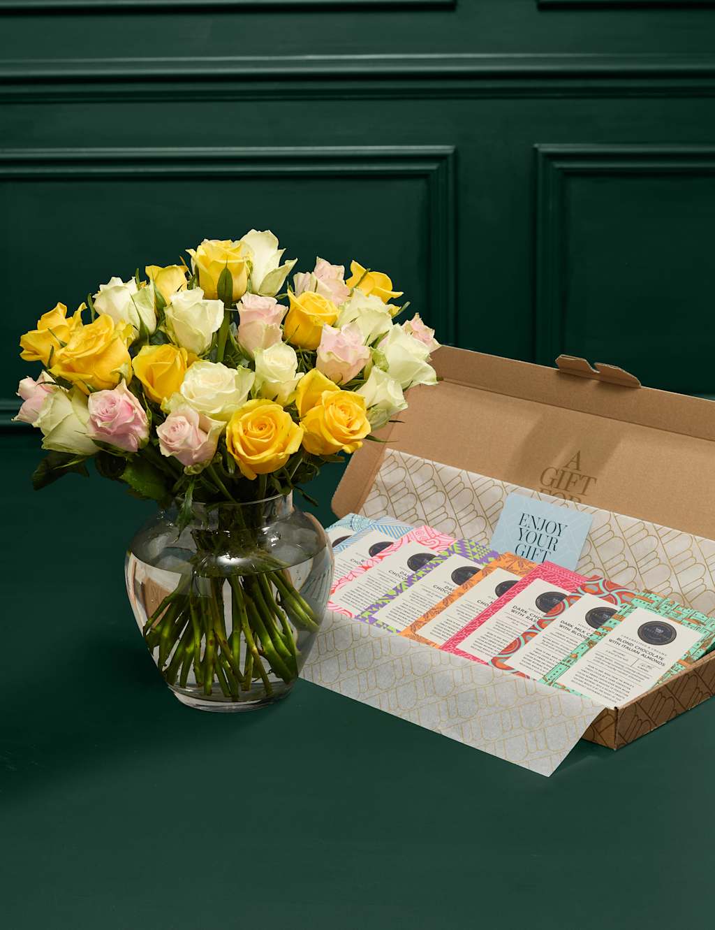 Yellow Rose Abundance Bouquet with Chocolate Hamper