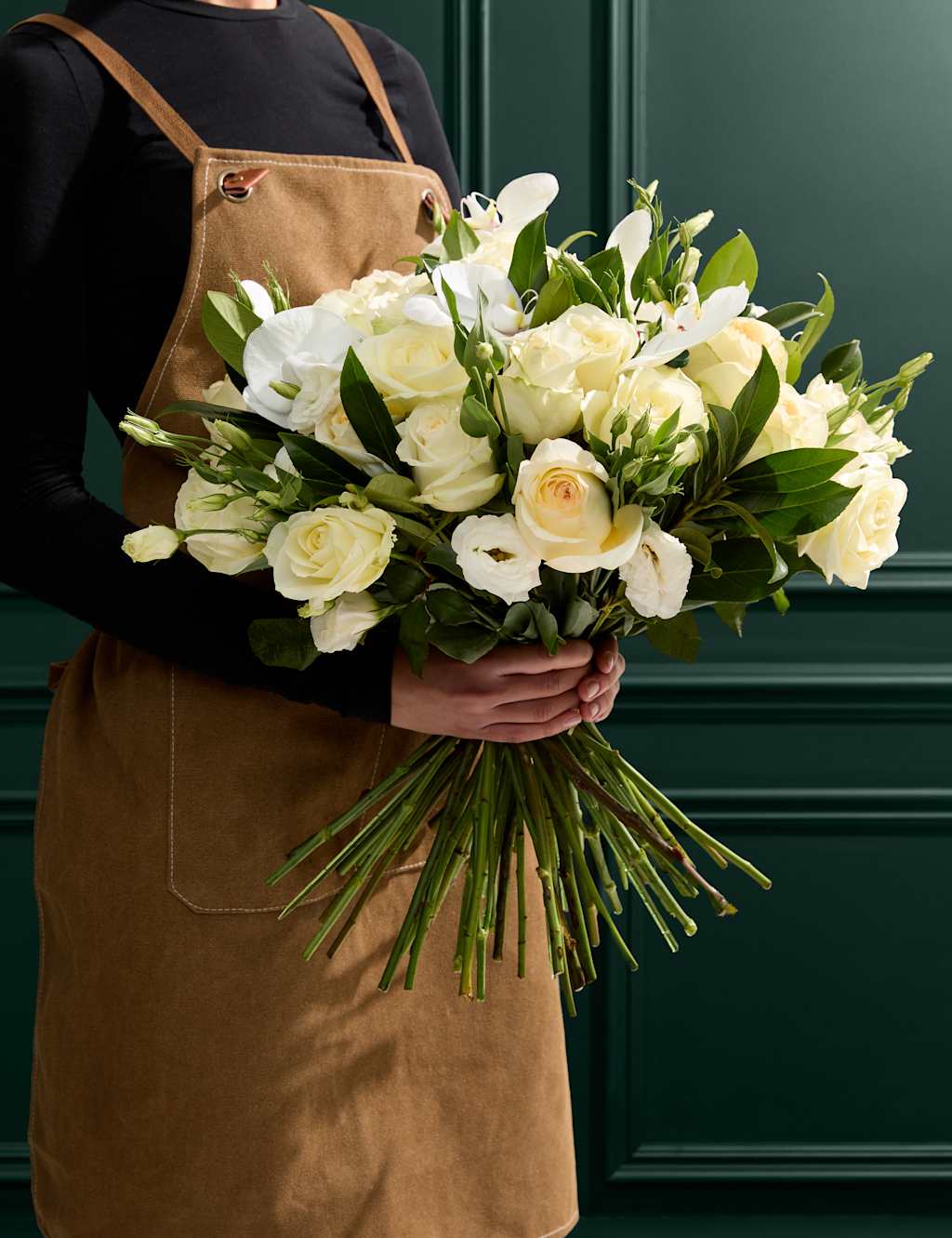 White Rose, Lisianthus & Orchid Bouquet