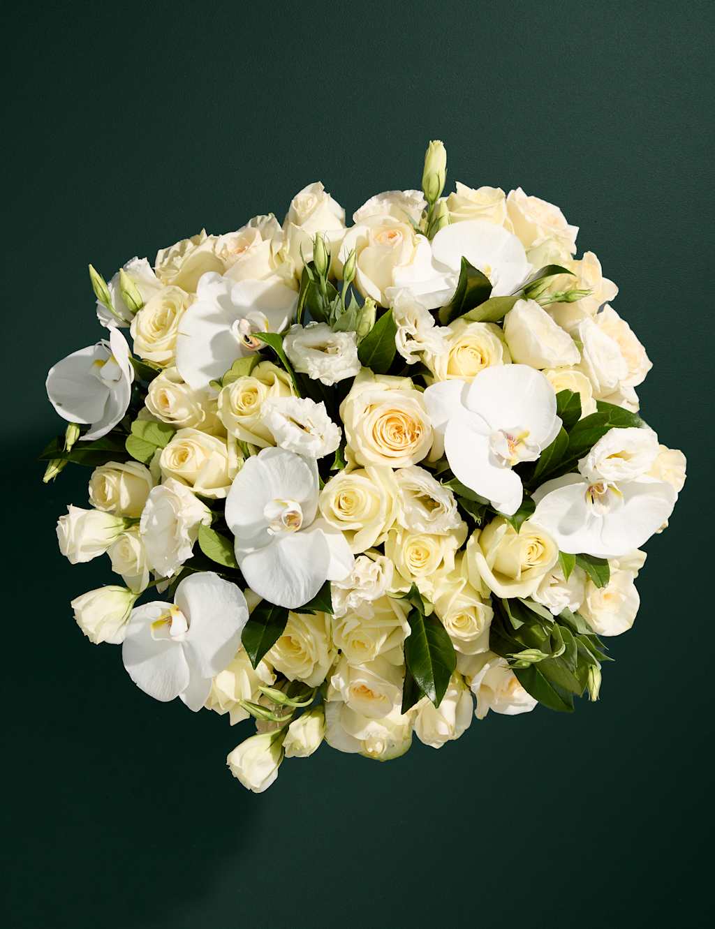 White Rose, Lisianthus & Orchid Bouquet