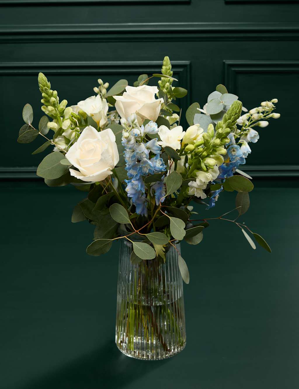 Cream Rose Delphinium & Freesia Bouquet with Vase