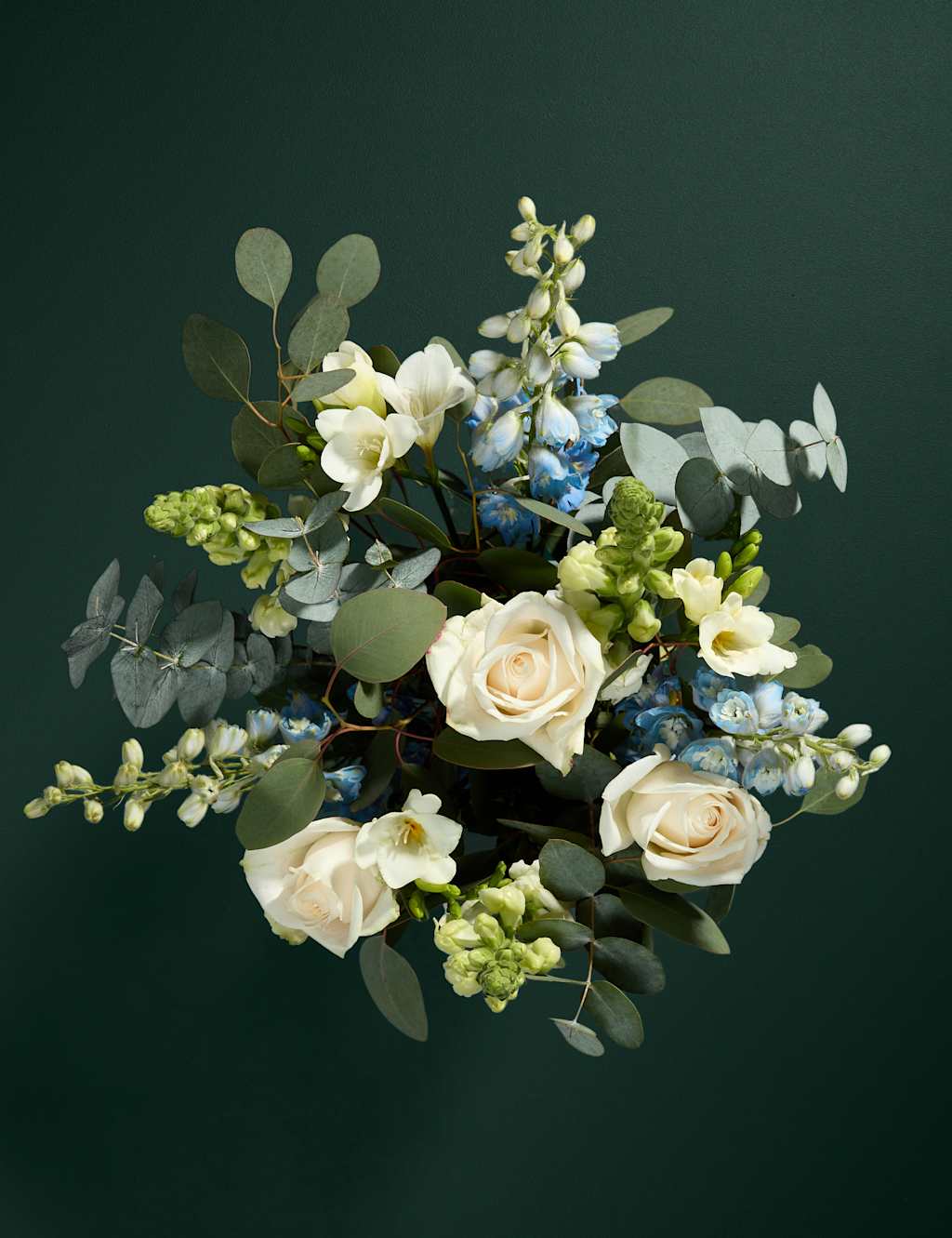 Cream Rose Delphinium & Freesia Bouquet with Vase