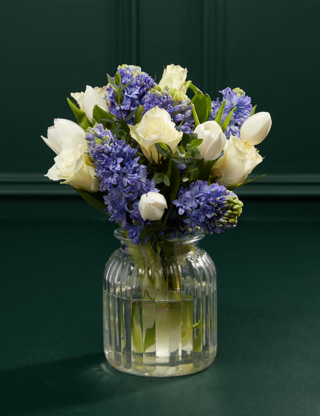 Rose, Tulip & Blue Hyacinth with Vase