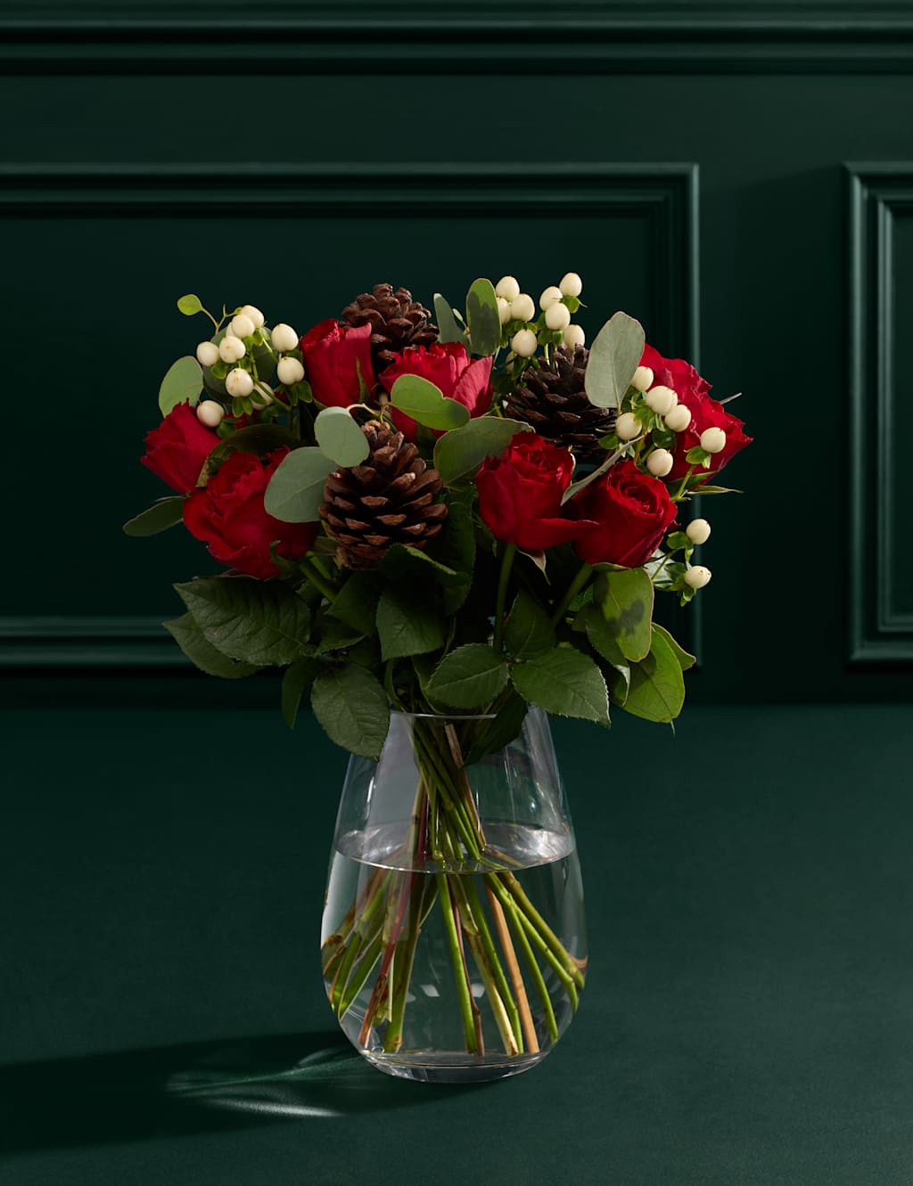 Flower Market Festive Red Rose & Hypericum Bouquet