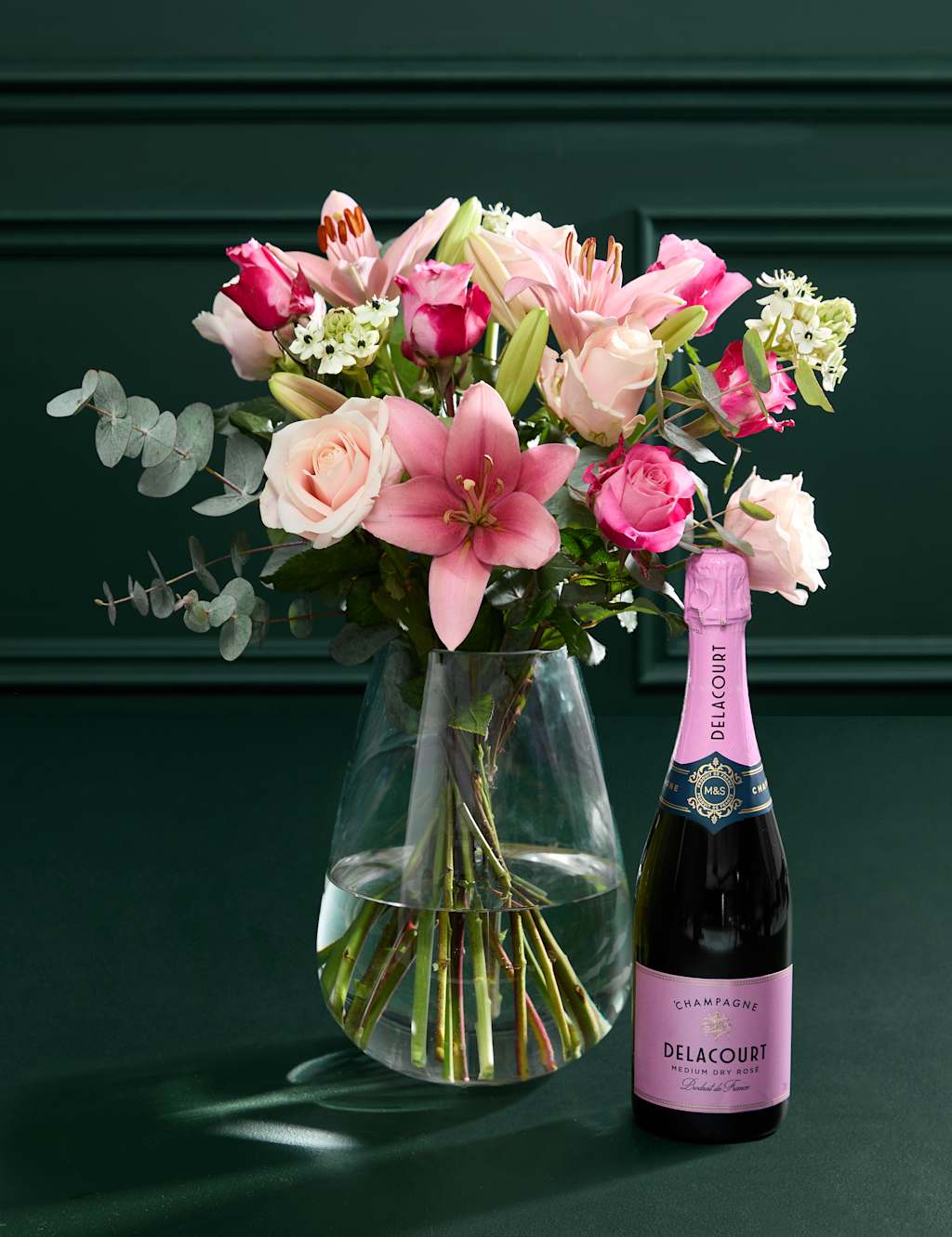 M&S Flower Market Mother's Day Pink Rose Bouquet with Rosé Champagne image