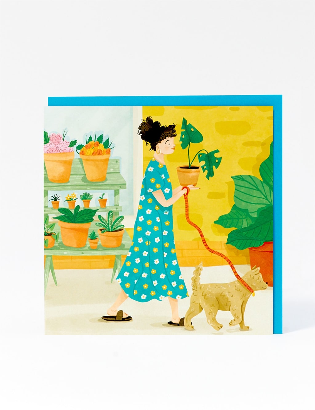 Contemporary Lady & Dog Art Card