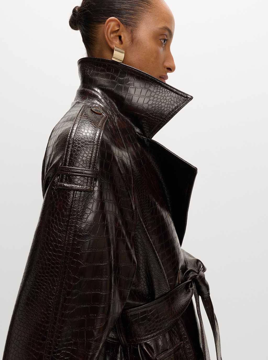 Textured Belted Longline Trench Coat