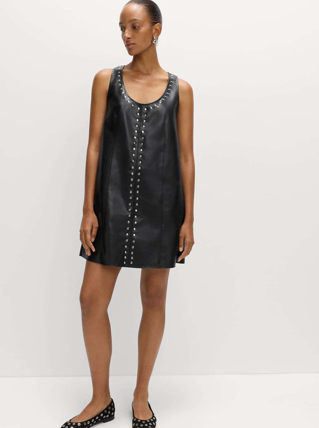 Faux Leather Embellished Mini Shift Dress