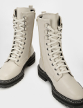 Leather Lace Up Flat Boots